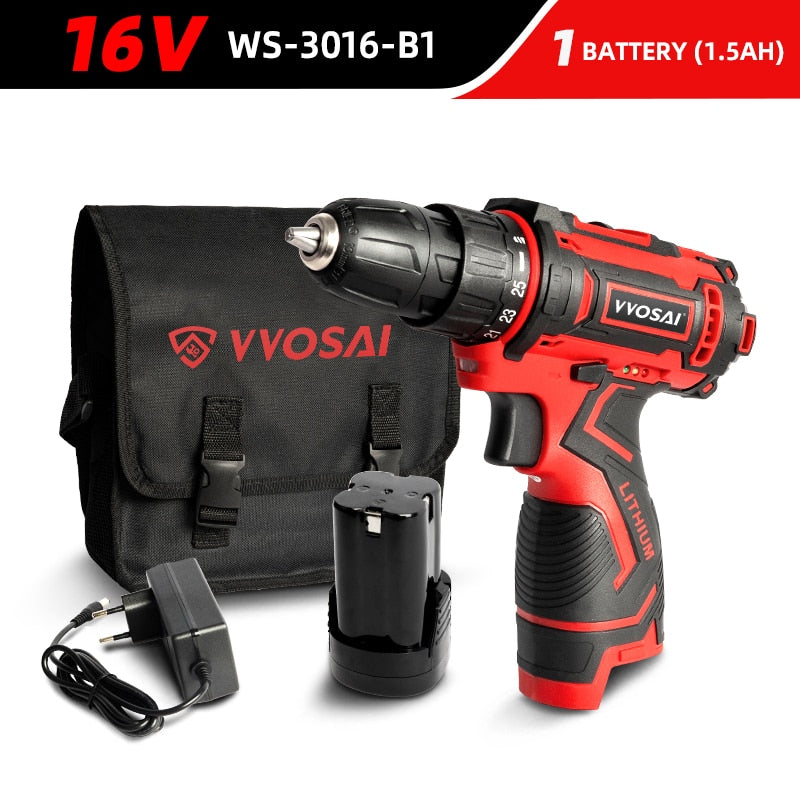 WOSAI 12V 16V 20V Cordless Drill Electric Screwdriver Mini Wireless Power Driver DC Lithium-Ion Battery 3/8-Inch