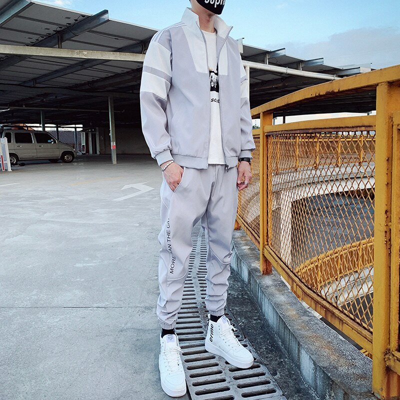 2023 Hip Hop Workwear jacket Mens Tracksuit Jacket+Pants 2PC Sets baseball loose Zipper Ribbons Coat &amp; Long Pants Mens Clothes