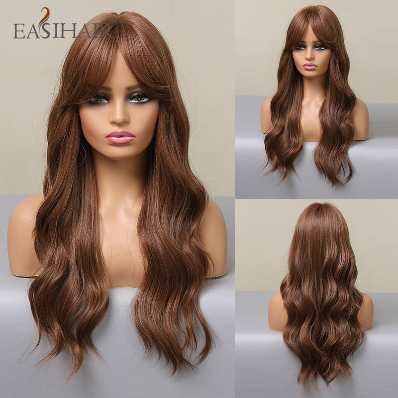 EASIHAIR Long Light Blonde Ombre Natural Wave Style Wigs Heat Resistant Synthetic Wigs Middle Part Hair Cosplay Wigs for Women