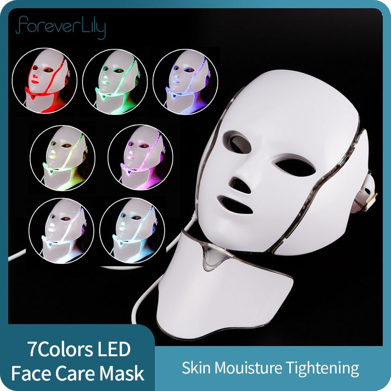 7 Colors LED Face Mask with Neck Photon Light Skin Rejuvenation Acne Wrinkle Removal Facial Lifting Beauty Daily Skin Care Mask