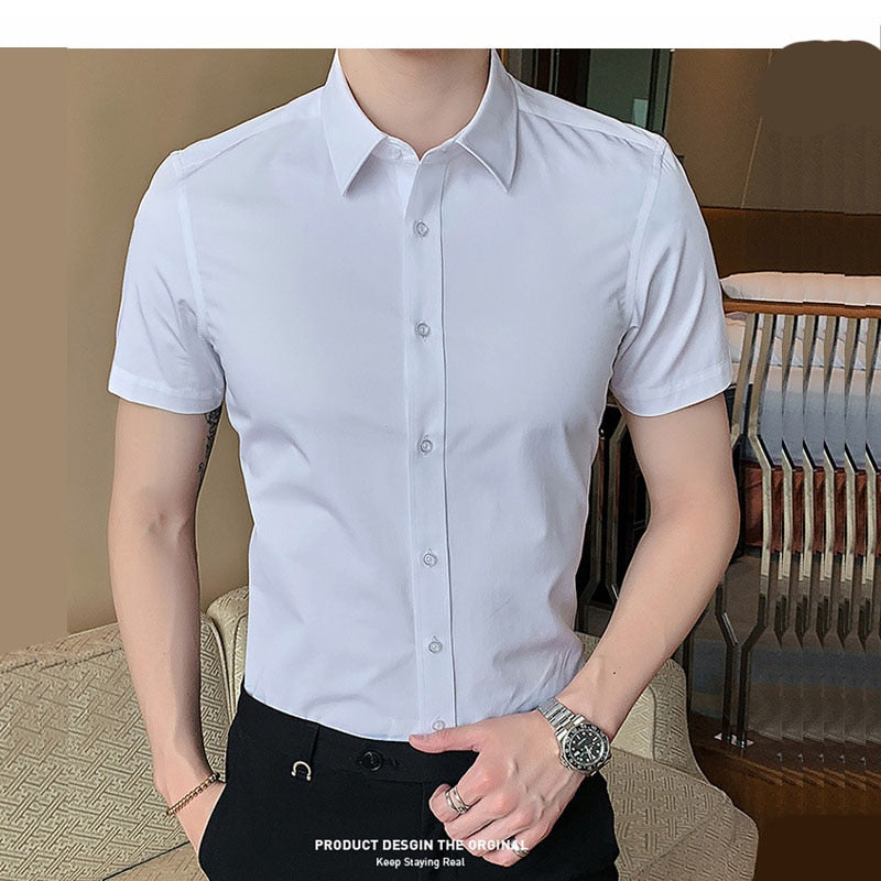 40kg-125kg Sommer Neue Hemden Lässige Mode Baumwolle Kurzarm Slim Fit Männer Soziale Bluse Button Down Weißes Hemd 6XL 8XL