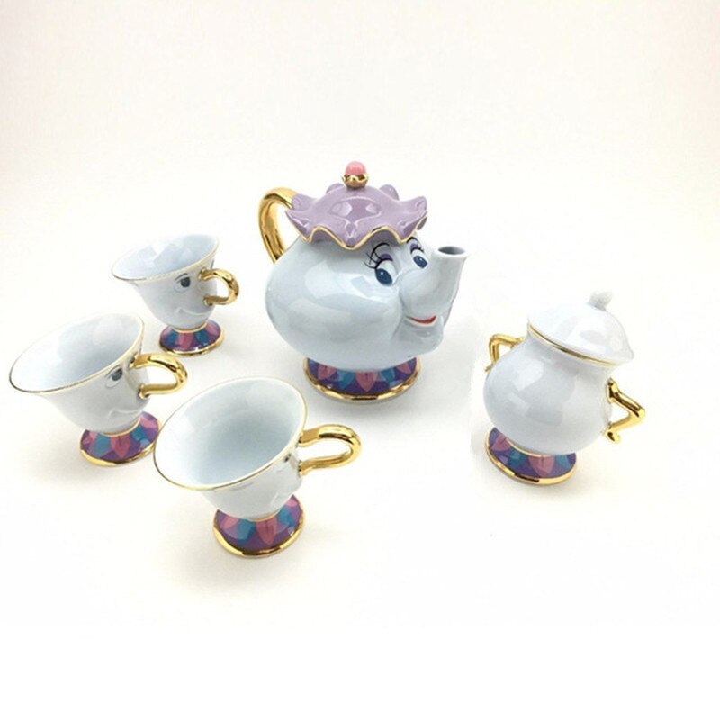 ¡Promoción! Juego de té de La Bella y La Bestia de dibujos animados, tetera Mrs Potts, taza con Chip, azucarero, olla Cogsworth, café, cumpleaños, regalo de Navidad