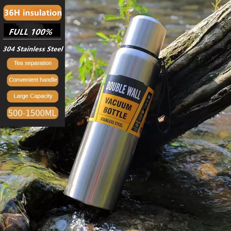 Stainless Steel  Portable Vacuum Flask Insulated Tumbler Bottle Thermos with Rope 500/700/1000/1500ml