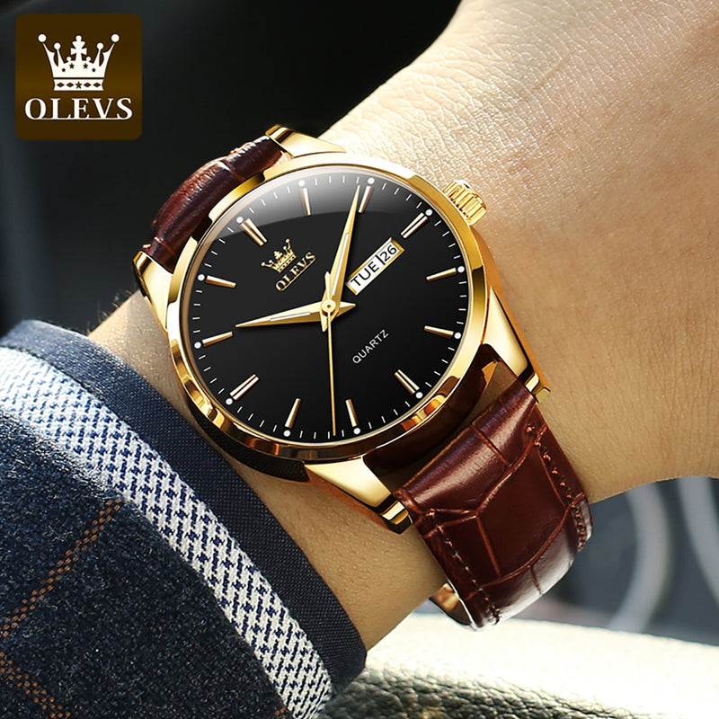 OLEVS Top Brand  Men Classic Quartz Waterproof Watch Leather Strap Business Popular Casual Men Watch