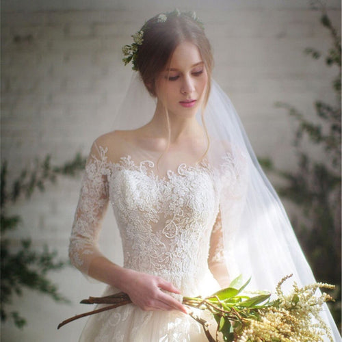 New Fashion Classic Wedding Dress 2022 New Lace Three Quarter Sleeve O-Neck Elegant Plus size Vestido De Noiva Korean Bride Gown