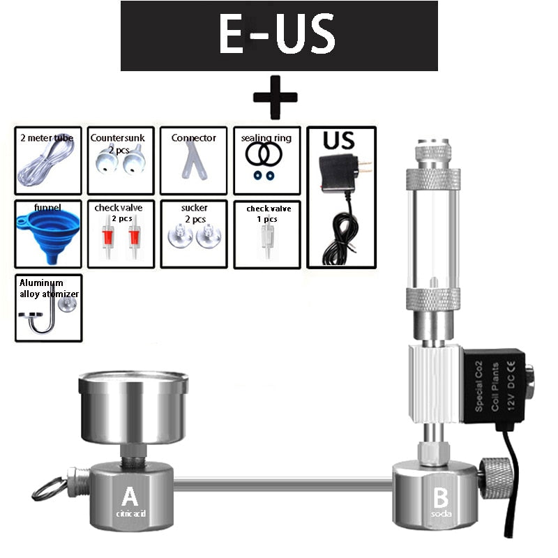 Kit de sistema generador de CO2 DIY para acuario ZRDR generador de CO2, difusor de contador de burbujas con válvula solenoide, para/crecimiento de plantas acuáticas