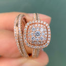 Newshe Double Halo Rose Gold 925 Silver Engagement Ring Bridal Set for Women AAAAA Cubic Zircon Romantic Wedding Jewelry