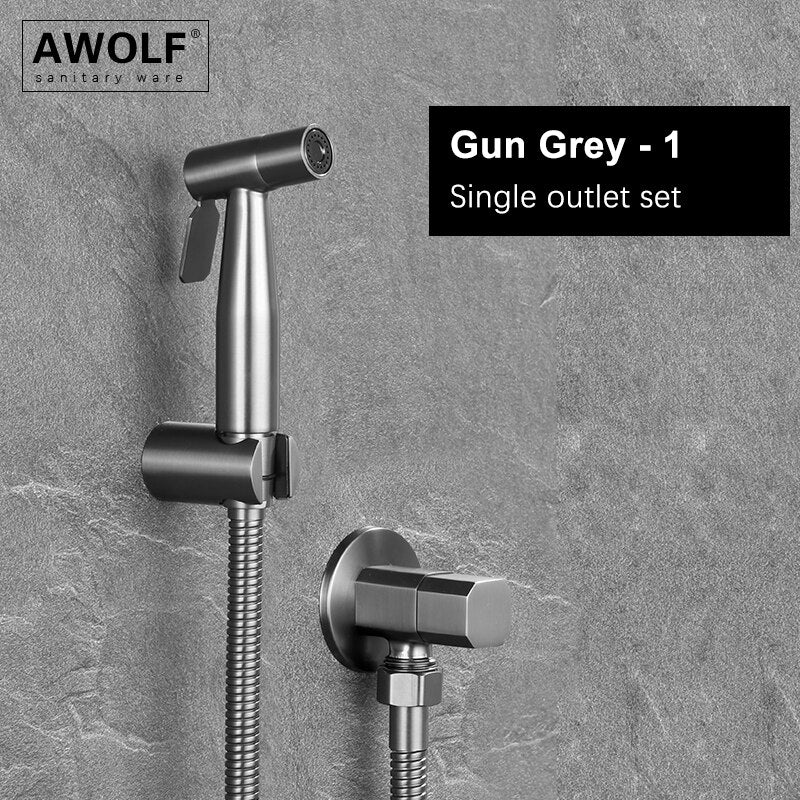 Awolf Rose Gold Hygienic Shower Head Handheld Toilet Bidet Sprayer Set Stainless Steel Shattaf Brass Valve Anal Shower AP2102