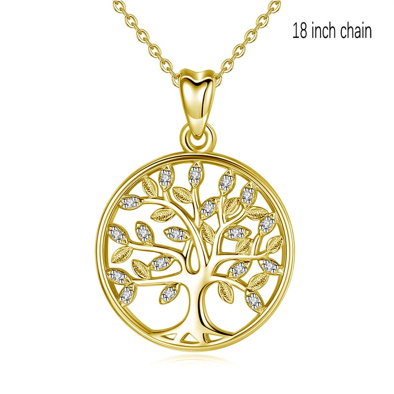 EUDORA 100% 925 Sterling Silver Tree of Life Pendant Necklaces with AAA Zircon Women Fashion Jewelry Gift For Girl Birthday D170