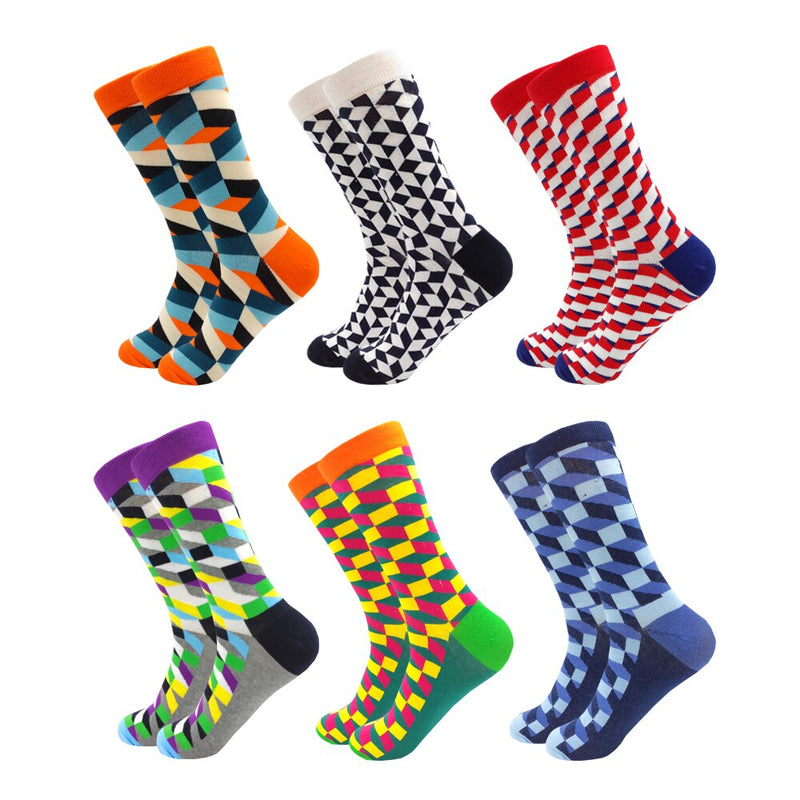 6-12 Pairs Colorful Cotton Fashion Casual Women and Men Funny Socks Stripe Grid Geometry Fun Dress Socks