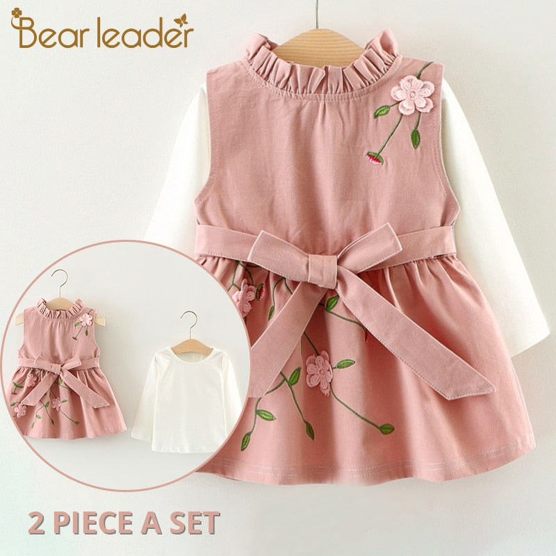 Bear Leader Baby Girl Dress Set T-shirt Tops Cartoon Giraffe Dress Baby Girl Princess Clothes Girls Long Sleeve  2pcs Suit