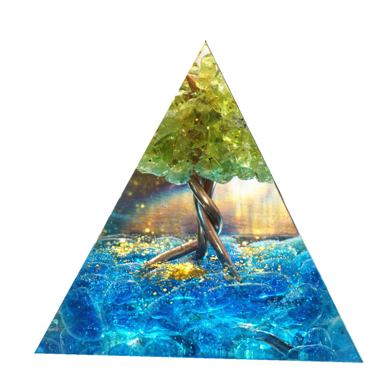 Orgone Pyramid Peridot Cristal Tree Of Life Blue Crystal Copper Reiki Energy HEALING Orgonite EMF Protection Pyramide