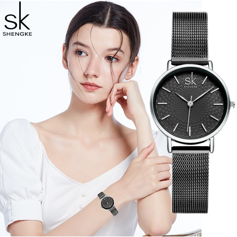 Shengke New Fashion Women Golden Wrist Watches MILAN Sttrap Clock Snap Luxury Female Jewelry Ladies Wristwatch Relogio Feminino