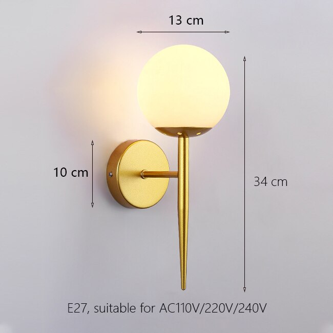 Decorative Led Wall Lamp Iron Night Reading Beside Lamp Home Stairs Vintage Loft Sconce Wall Lights Glass Ball Gold Black E27