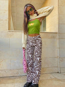 Y2K Zebra Print Straight Pants Capris Damen Harajuku Baggy High Waist Casual Vintage Korean Style Streetwear Female 2020Iamhotty
