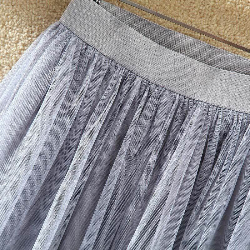 OHRYIYIE 2023 Spring Summer Vintage Long Tulle Skirt Women Elastic High Waist Mesh Skirts Pleated Tutu Skirt Female Jupe Longue