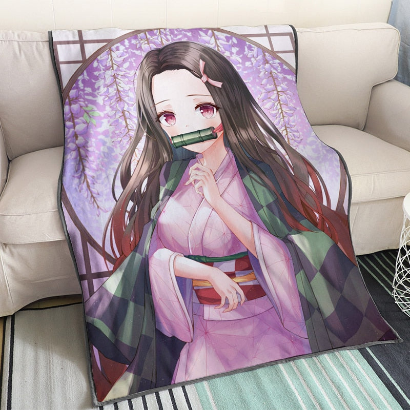 Devil's Blade Anime Duvet Home Decorative Demon Slayer Kimetsu No Yaiba Tanjirou Nezuko Summer Blanket For Children Bedding