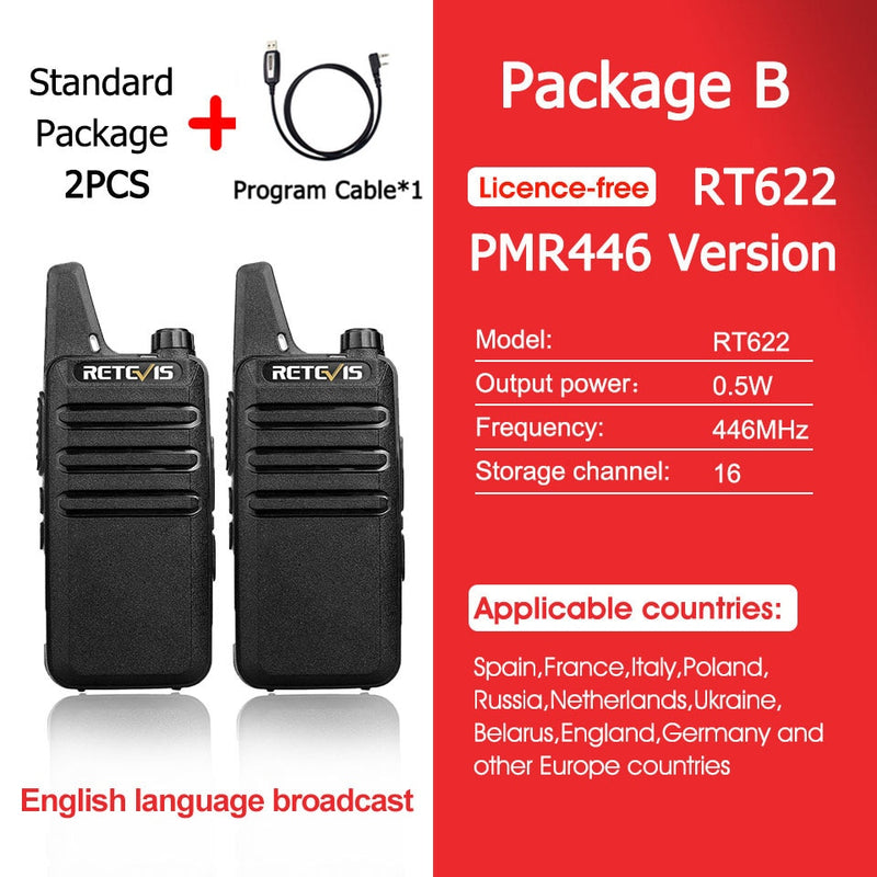 RETEVIS 2 pcs Mini Walkie Talkie PMR 446 Portable Two-way Radio ht PTT Walkie-talkies RT622 Portable Radio for Hunting Cafe RT22