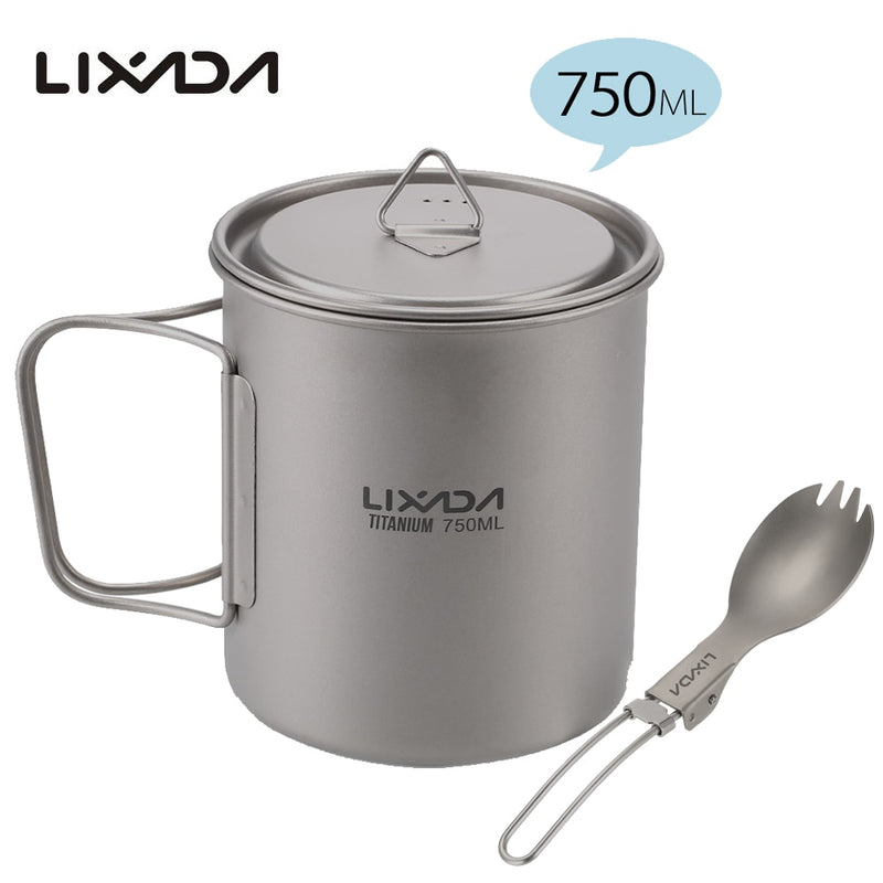 Lixada Titanium Cup Spork Camping Mug Picnic Utensils Heating Tableware Lightweight Outdoor Cooking Equipment Hiking Cookware