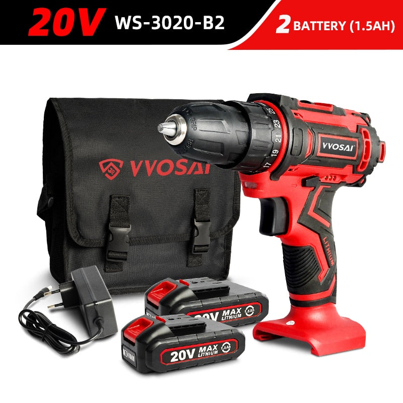 WOSAI 12V 16V 20V Cordless Drill Electric Screwdriver Mini Wireless Power Driver DC Lithium-Ion Battery 3/8-Inch