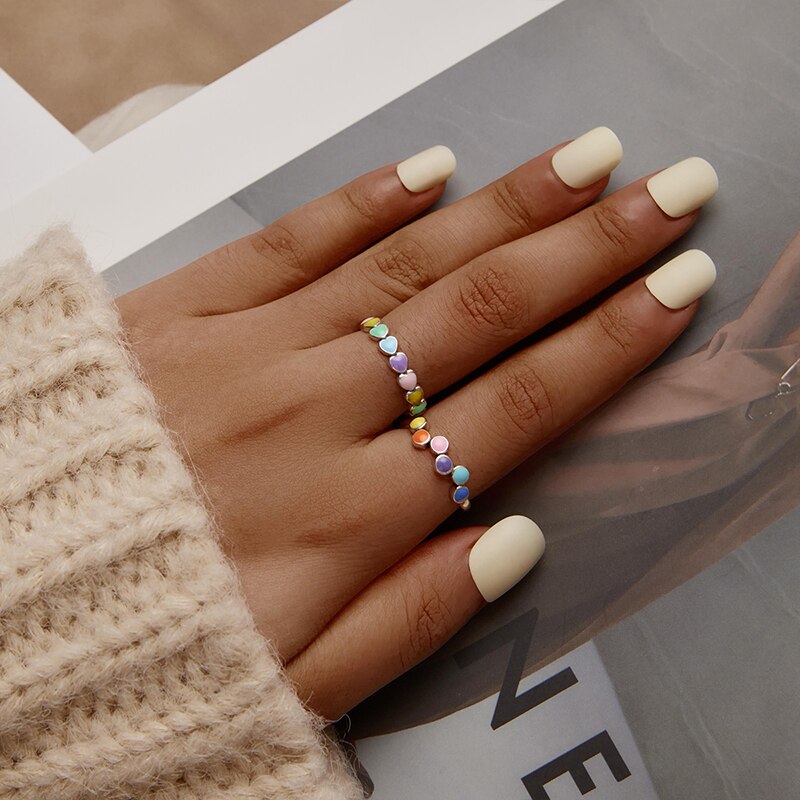 WOSTU Hot Sale 925 Sterling Silver Multi-Color Rainbow Heart Finger Rings For Women Fashion Anniversary Ring Jewelry Gift CQR444