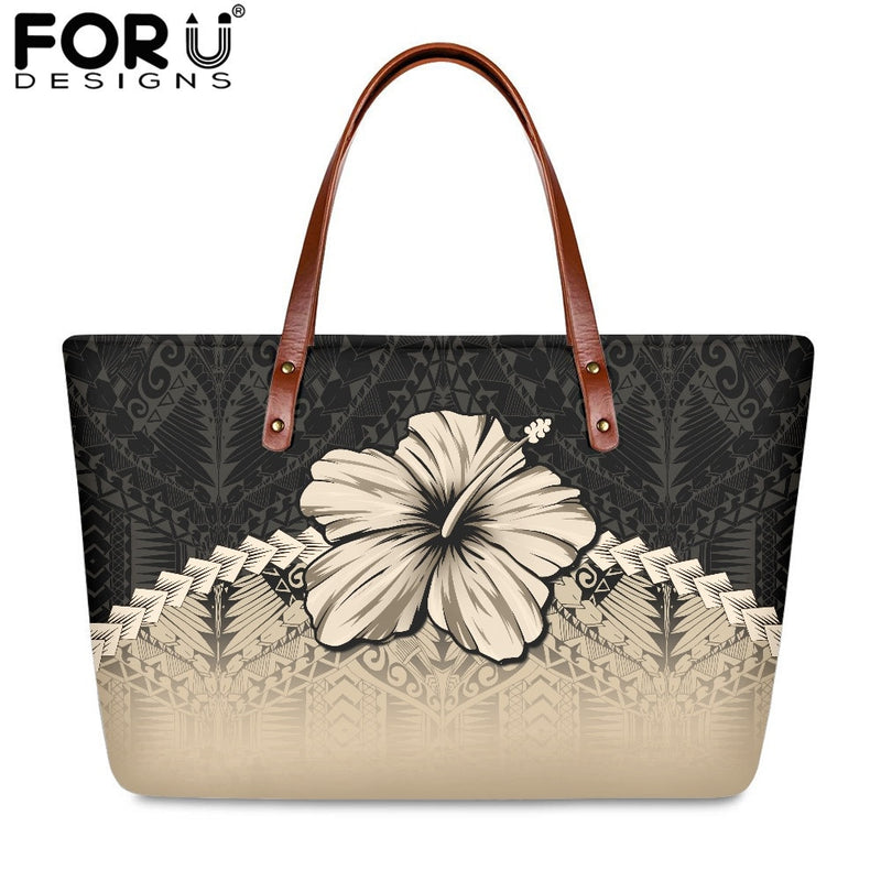 FORUDESIGNS High Quality Women Handbag Polynesian Pattern Hibiscus Flower Printing Personal Luxury Female Shoulder Bolsas