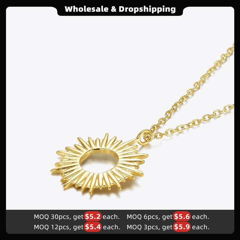 ENFASHION Sunshine Pendant Necklace Stainless Steel Gold Color Hollow Circle Sun Necklaces For Women 2020 Fashion Jewelry P3089