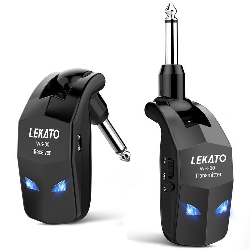 Lekato Wireless Guitar System 2,4 GHz Gitarren-Sender-Empfänger für E-Gitarren-Funksender, eingebaut, wiederaufladbar