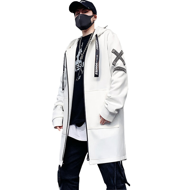 2023 Hombres Harajuku Hip Hop Abrigos Hombre Chaqueta larga con capucha Algodón Moda Swag Abrigos Chaquetas Streetwear Hombre Chaqueta de gran tamaño