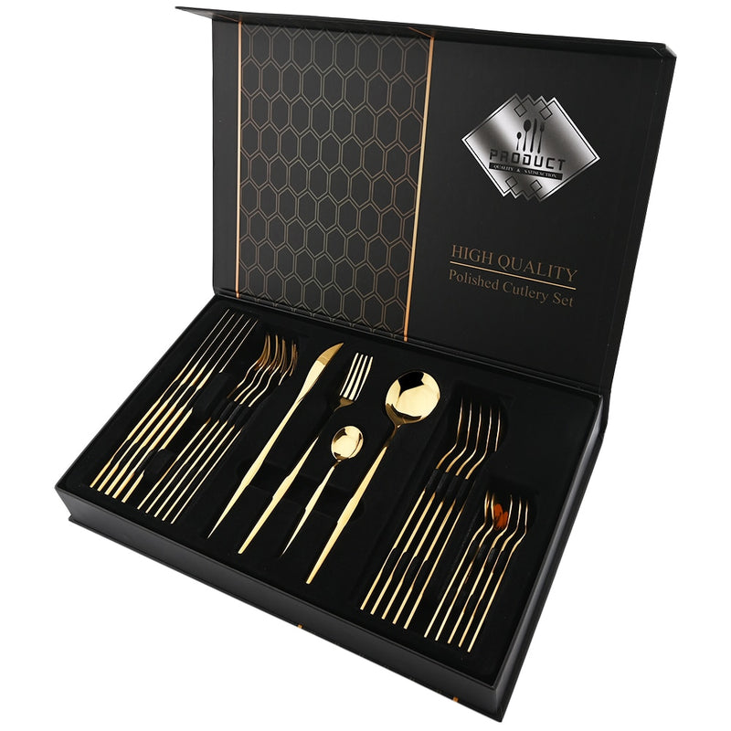 24 Teile / satz Edelstahl Geschirr Set Mix Gold Besteck Set Abendessen Messer Gabel Kaffeelöffel Geschirr Küche Besteck Sets