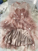 2022 New Female O-neck Stars Sequined Mesh Shiny Fairy Dress Women Elegant Bling Gauze Princess Puff Dresses Vestidos De Fiesta