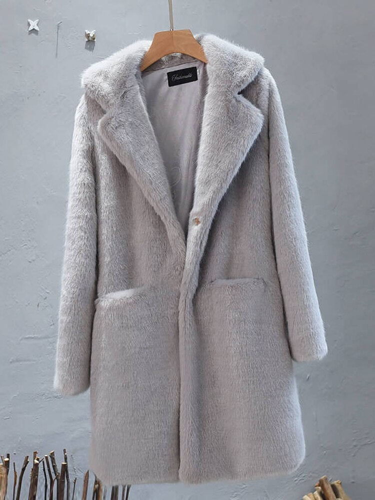Abrigo de piel sintética de visón para mujer de Bella Philosophy, abrigo de piel sintética cálido para invierno con cuello vuelto para mujer, chaqueta informal para mujer