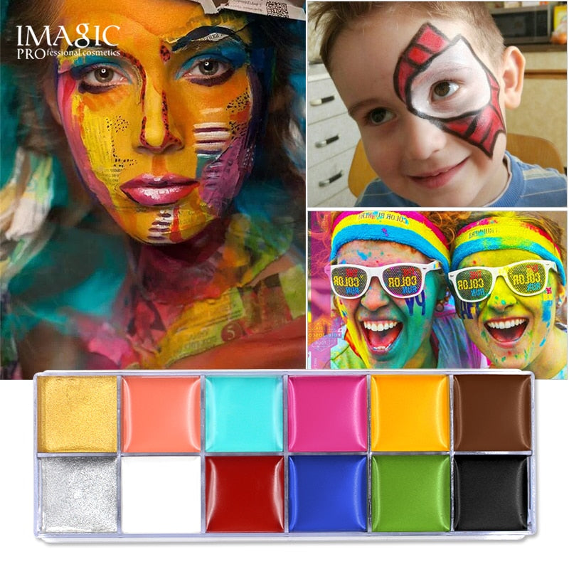 IMAGIC 12 colores Flash tatuaje cara pintura corporal pintura al óleo uso artístico en fiesta de Halloween vestido de lujo herramienta de maquillaje de belleza