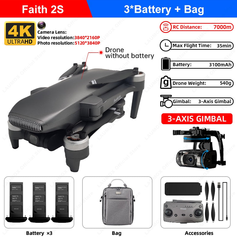 LAUMOX Faith 2S Drone 4K Profesional GPS HD Cámara 3-Axis Gimbal Quadcopter 35min Vuelo RC 7KM SG906 Max2 X8Mini F11S 4K PRO