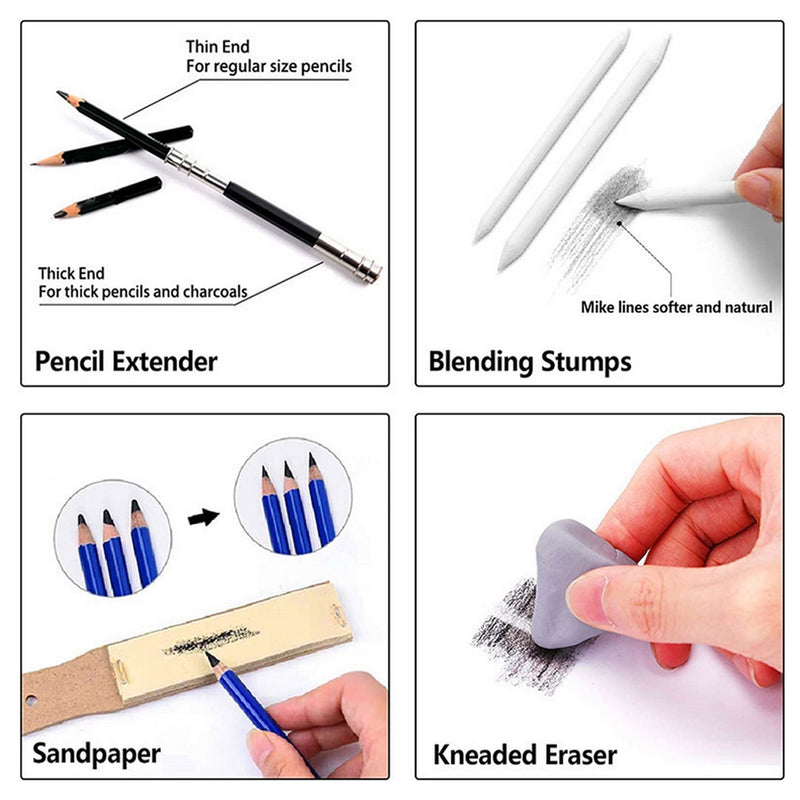 Drawing Painting Sketch Kit Set with Pencil Erasers Sharpener for Artist Beginner Student Stationery Sketching Supplies