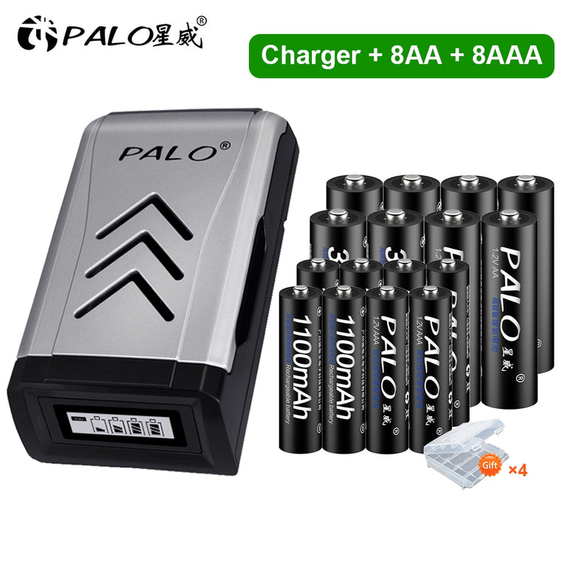 PALO 4 Uds 3000mAh 1,2 V pilas recargables AA + 4 Uds 1100mAh 1,2 V AAA batería NI-MH AA AAA batería recargable para cámara de juguete