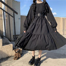 QWEEK Gothic Style Dress Women Harajuku Gothic Lolita Goth Kawaii Dress Punk Cute Long Sleeve Black Midi Dress 2021 Emo Oversize