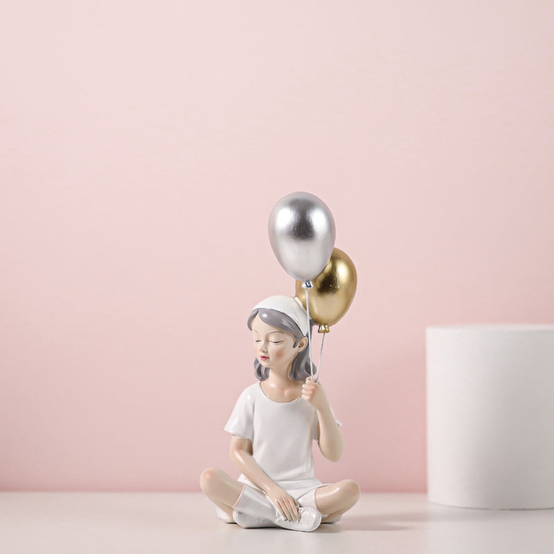 Figuritas modernas de niña con globo a la moda, niñas dulces rosas para decoración de habitación, regalo de cumpleaños distintivo elegante para niña, decoración Interior del hogar