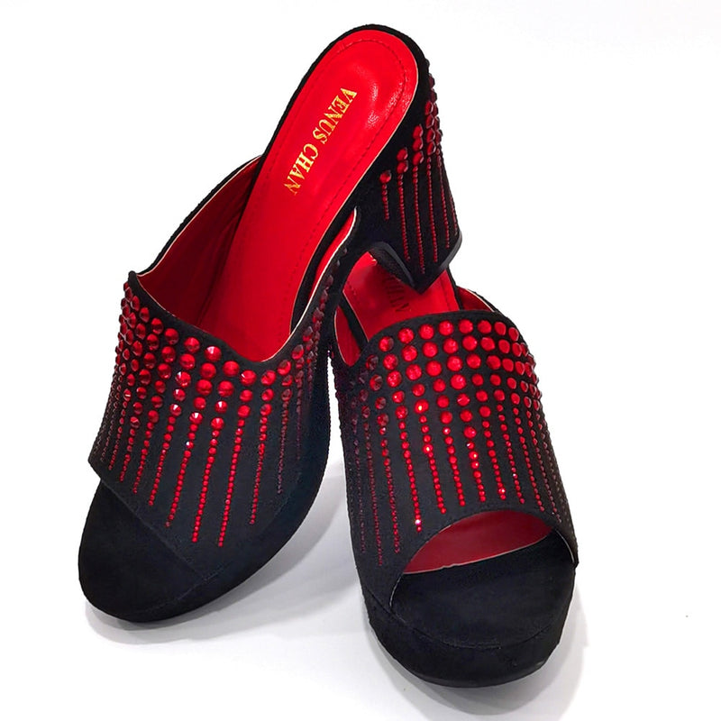 Italian Designer Women Shoes Chunky Sandals Platform Shoes Wedding Dress Pumps High Heel Bling Bling Female Square Heel Mules