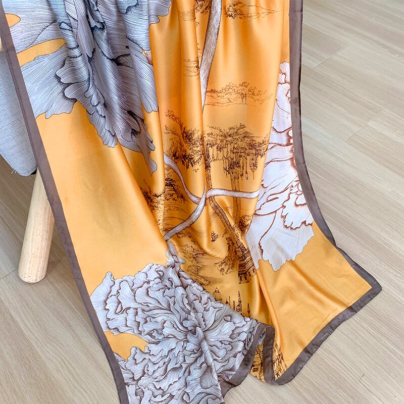 2022 180*90cm Women Scarf Summer Silk Shawl Lady Wrap Soft Female Europe Designer beach bandanna foulard muffler girl pareo