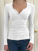 Rapwriter Casual Wave Line Ribbed V-Neck Long Sleeve Crop Top Basic Solid T-Shirt Girl 2023 Streetwear Stretch Tee Shirt femme