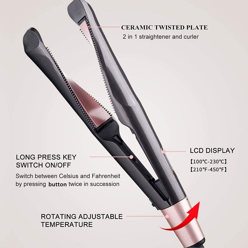 Hair Curler & Straightener 2 in 1,  Spiral Wave Curling Iron, Professional Hair Straighteners, Fashion Styling Tools, New Arrive