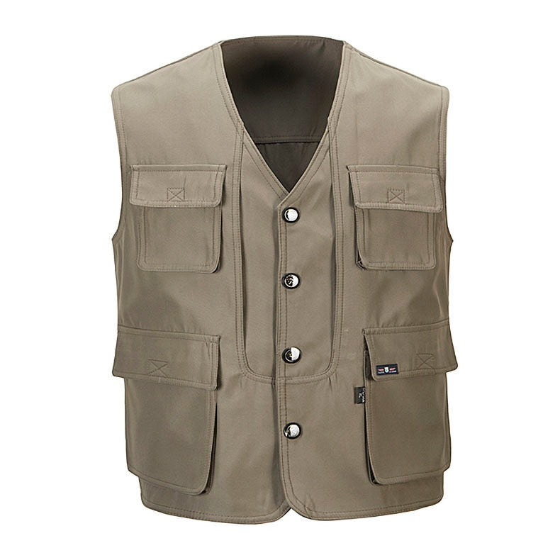 2021 Men Multi-Pocket Classic Waistcoat Male Sleeveless Unloading Solid Coat Work Vest Photographer Tactical Mesh Vest Jacket