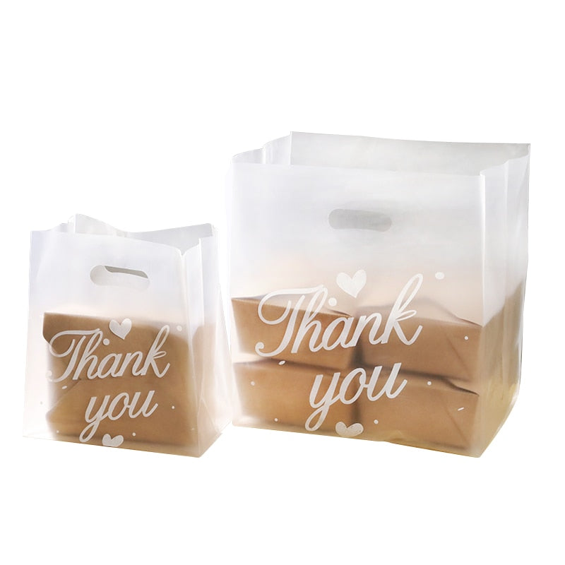 50pcs Thank You Plastic Bags Natal Gift Packaging Bag With Hand Shopping Bag Wedding Party Favor Candy Cake Wrapping Bags