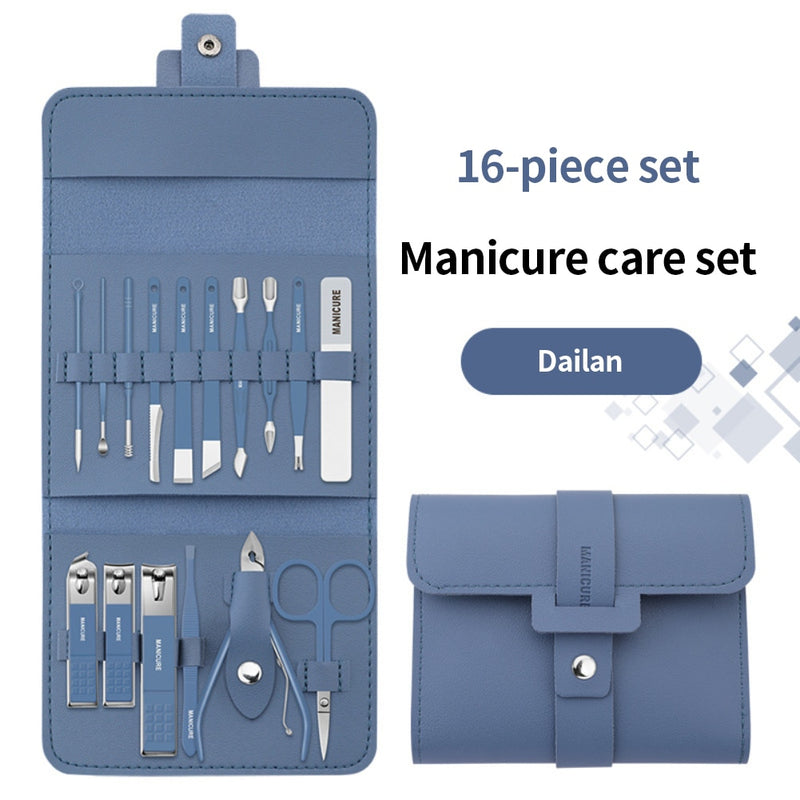 12/16Pcs Nail Clipper Set Nail Cutter Scissors Nail Polishing Stainless Steel Pedicure Trimmer Folding Storage Bag Manicure Tool