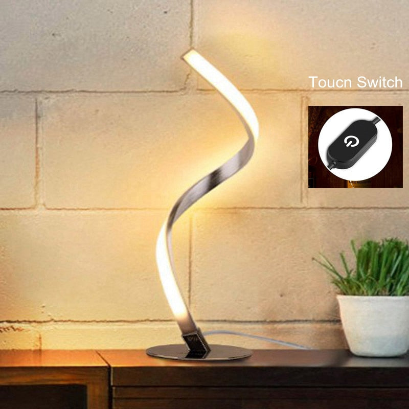 Lámpara de mesa LED en espiral, lámpara de mesita de noche de escritorio, blanco frío, blanco cálido, atenuación táctil, lámpara de escritorio para sala de estar, lectura, decoración del hogar