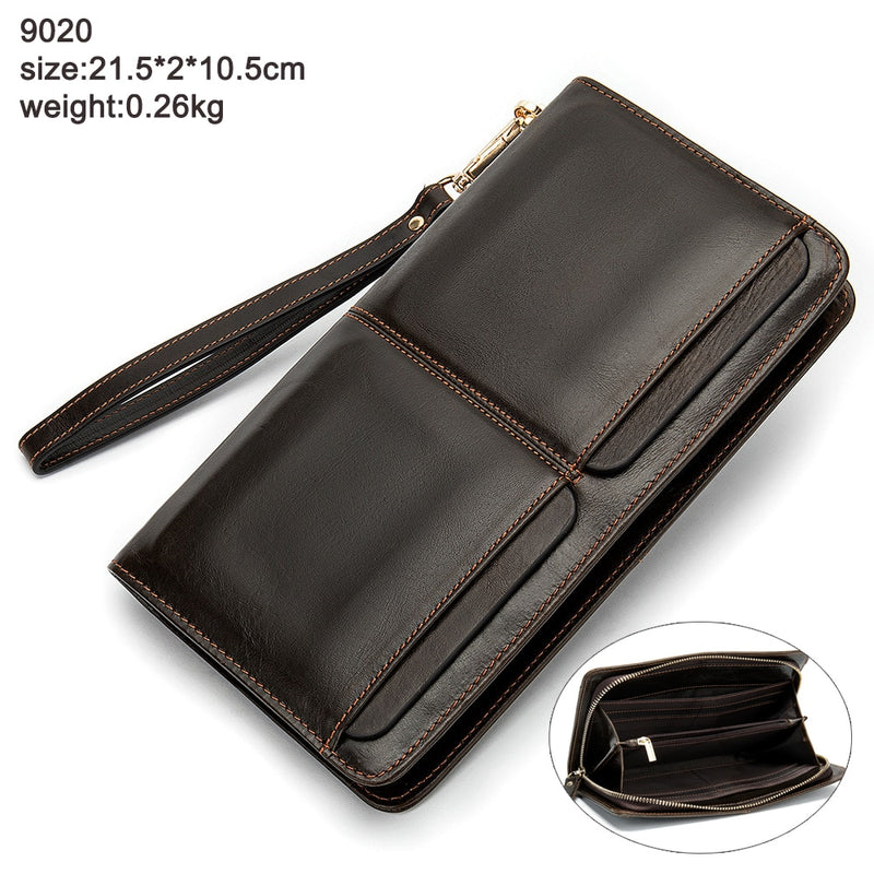 Cartera WESTAL para hombre, bolso de mano de cuero genuino, cartera para hombre, cartera de cuero para tarjetas de crédito, carteras para teléfono, monederos para pasaporte