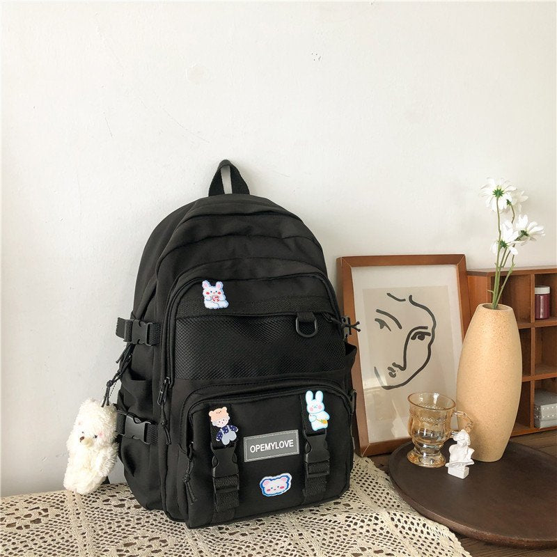 EnoPella Fashion Waterproof Nylon Women Backpack For Girls Travel High Capacity Student BookBag Men Black Laptop Bag