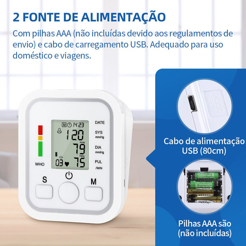 Digital BP Blood Pressure Monitor Pressure Tonomete Automatic Upper Arm Machine Pulse Rate Monitoring Meter for Home LCD Display