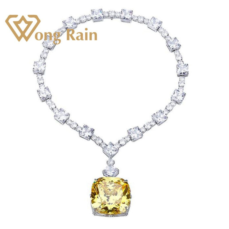 Wong Rain 100% 925 Sterling Silver Created Moissanite Citrine Gemstone Wedding Cocktail Pendent Necklace Fine Jewelry Wholesale
